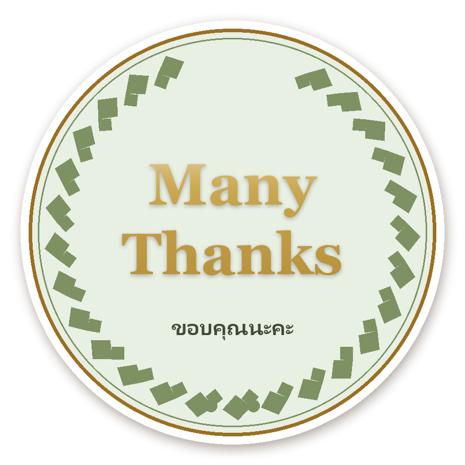 สติ๊กเกอร์ไดคัท สติ๊กเกอร์ขอบคุณพรีเมียม Many Thanks (sage·วงกลม) กันน้ำ ตัดตามลาย